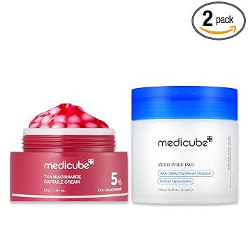 medicube Clear Glass Skin Duo: TXA+Niacinamide Capsule Cream y Zero Pore Pads 2.0 | Piel más suave y clara con almohadilla de tóner suave e hidratante | Cuidado de la piel coreano