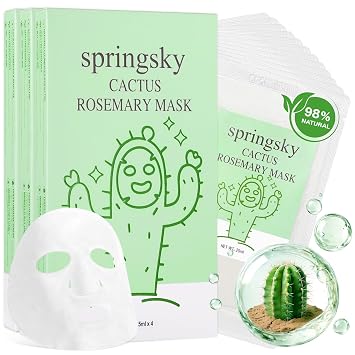 SPRINGSKY Mascarilla hidratante de cactus con centella, paquete de 12 mascarillas coreanas para el cuidado de la piel para hidratación profunda, calmante, piel rellena, cuidado de la piel limpio y