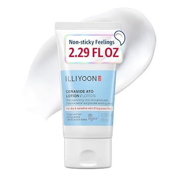 Illiyoon Ceramide Ato Lotion | Hidratante ligero para piel seca y sensible, reparación de barrera para cara y cuerpo, suave para bebés, certificado vegano, cuidado de la piel coreano, 2.29 onzas