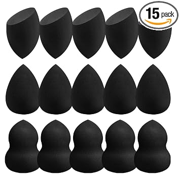 Juego de 15 esponjas de maquillaje negras, sin látex, suave, reutilizable, uso húmedo y seco