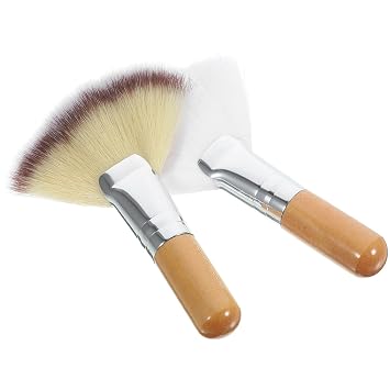 2pcs Fan Makeup Brush Set Large Soft Bristle Loose Powder Brush with Short Handle for Facial Highlighting and Setting Makeup
