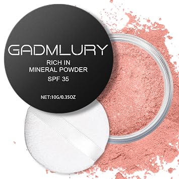Rubor en polvo mineral, SPF 35, protector solar brillante y mineral suelto, polvo natural que brilla la cara, cobertura para un color de aspecto saludable (#07 Shine Rose BlushMakeup)