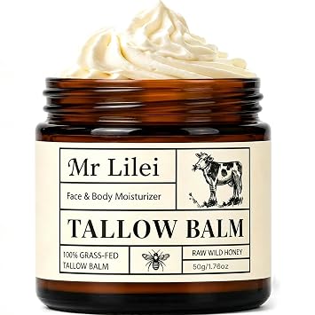 Sarga de ternera para la piel – Bálsamo de ternera alimentado con pasto 100% orgánico con miel cruda, hidratante facial batida natural y mantequilla corporal para piel seca y sensible, no grasa (sin perfume, 1.76 onzas)