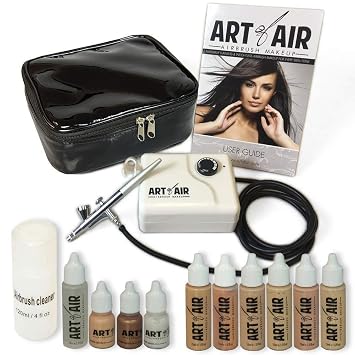 Sistema de maquillaje cosmético profesional para aerógrafo, tonos justos a medios, juego de base de 6 piezas con rubor, bronceador, brillo e imprimación kit de aerógrafo de maquillaje