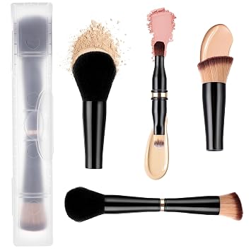 Cepillo de maquillaje 4 en 1, cepillos de maquillaje de viaje de doble