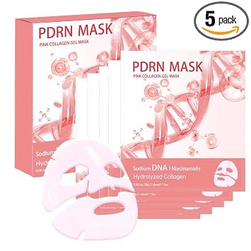 Paquete de 5 mascarillas faciales de gel de colágeno rosa Salmon DNA PDRN – Hidrogel coreano para el cuidado de la piel, mascarilla reafirmante e hidratante para elasticidad, impulso de