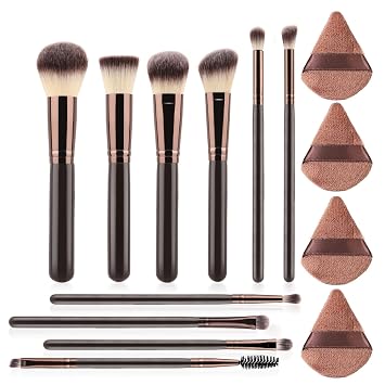 14Pcs Makeup Brush Set, Ultra Soft Dense Hair & Triangle Puffs