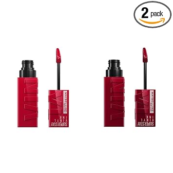 Maybelline Super Stay - Paquete de maquillaje líquido de larga duración con tinta de vinilo Royal Deep Wine Red de 0.14 onzas líquidas y lápices labiales Wicked Cool Red de 0.14 onzas líquidas