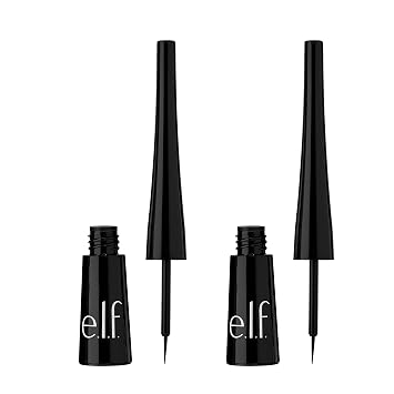 e.l.f. Expert Liquid Liner, delineador líquido de alta pigmentación, extra fino para una definición precisa, de larga duración, vegano y libre de crueldad, negro azabache, 0.14 onzas, 2 unidades
