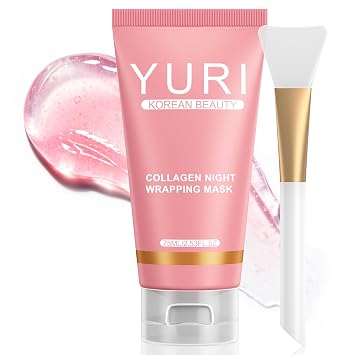 YURI - Máscara de colágeno para envolver la noche: máscara de colágeno para toda la noche, logra una piel de vidrio con elasticidad e hidratación, hidratación profunda durante la noche, renueva el
