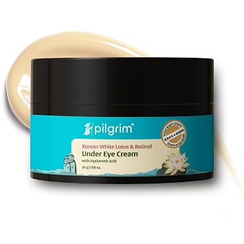 Pilgrim Crema de retinol para debajo de los ojos con loto blanco coreano y ácido hialurónico | Crema hidratante para ojeras, líneas finas e hinchazón | Para hombres y mujeres | 1.06 oz (30 gm)