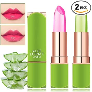 2 lápices labiales de cristal de gelatina de aloe vera, temperatura mágica, cambio de color, bálsamo labial tintado, de larga duración, impermeable, nutritivo, brillo labial, tinte de labios, tinte de labios, brillante, juego de lápices labiales para mujer