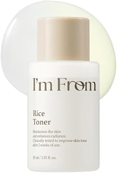 I'm From Tónico de arroz, Korea Glow Tónico de arroz lechoso, Glass&Dewy, hidratación, calmante, todo tipo de piel, cuidado coreano de la piel 1.01fl.oz