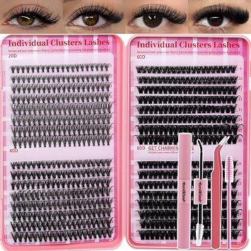 Kit de racimos de pestañas para principiantes, kit de racimos de pestañas, pestañas postizas naturales con unión y sello de pestañas, pinzas para pestañas, cepillo RITALASH (kit 20D+40D+60D+80D, 0.315