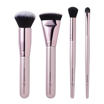 e.l.f. Kit de brochas para la perfección de la tez, juego de 4 brochas de maquillaje, pinceles para bases y correctores, veganos y libres de crueldad animal