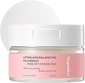 Veganifect Almohadilla de tóner de refinación de poros para todo tipo de piel, control de sebo, aprieta los poros, cuidado de la piel coreano, vegano (70 almohadillas)