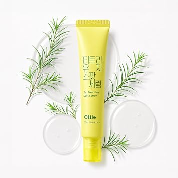 OTTIE Tea Tree Yuja Spot Serum para cara, gel coreano para tratamiento de manchas de acné para piel propensa a manchas, cuidado calmante de manchas oscuras, suero de árbol de té de absorción rápida