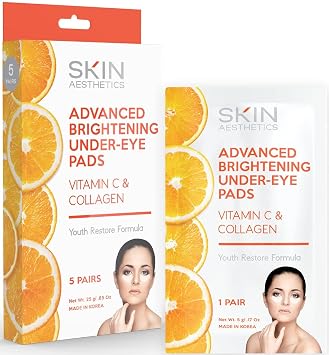 Skin Aesthetics Parches de vitamina C y colágeno para debajo de los ojos, reduce las ojeras, las arrugas y las patas de gallo, iluminando - Cuidado de la piel coreano probado por dermatólogos -