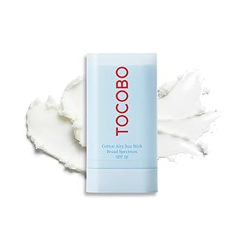TOCOBO Cotton Airy Sun Stick SPF 50 - Protector solar mate coreano de amplio espectro para cara, tamaño de viaje, protector solar para control de sebo, vegano, ligero, 0.67 onzas (paquete de 1 unidad)