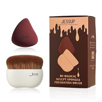 Jessup Cepillo de base con esponja de maquillaje cepillo de bronceado para