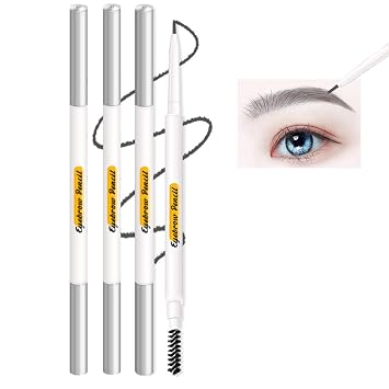 Lápiz de cejas, 4 piezas de micro lápices de cejas de doble extremo, resistente al agua de larga duración con punta de pincel precisa. (# 02 gris, 4 unidades)