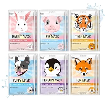 Epielle Paquete de 12 mascarillas con personajes peludos para el cuidado de la piel coreano, recuerdos de fiesta de spa, rellenos de calcetines, regalos de cumpleaños para mujeres, regalos de cuidado