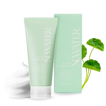 NOWATER Jabón facial espumoso coreano con centella (Cica) – Limpiador de espuma limpiadora de poros para pieles grasas y propensas al acné, ácido hialurónico, aloe vera y AHA BHA, control diario suave de sebo (4.05 onzas líquidas)