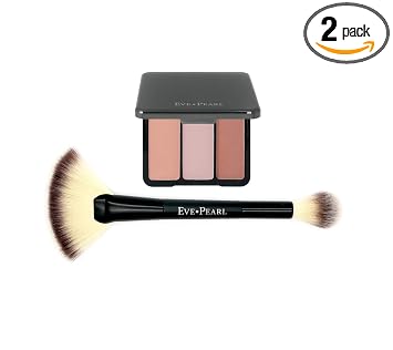 EVE PEARL Blush Trio - Paleta de rubor de larga duración para el cuidado de la piel y doble ventilador 204 resaltador hipoalergénico juego de brochas para maquillaje, mejillas dulces