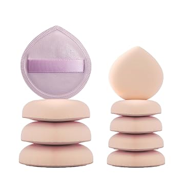 9 esponjas de maquillaje para base de polvo: esponja de maquillaje para líquido, crema y polvo, esponja de belleza de tamaño mediano y mini para contornear ojos y esquinas