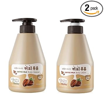 Kwailnara WELCOS Loción corporal de leche de café y gel de baño – Cuidado de la piel coreano energizante e hidratante con extracto de café, 560g / 19.75oz cada uno