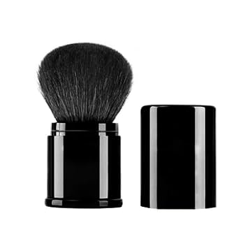 Brocha de maquillaje retráctil Kabuki – Brochas de rubor de pelo de cabra premium Agoder ideales para mezclar líquidos, crema, cosméticos minerales o polvo translúcido (negro - pelo de cabra)