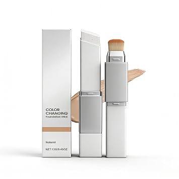 Barra de base de maquillaje que cambia de color, base blanca 2 en 1, acabado mate, base de maquillaje con brocha, larga duración, impermeable, control de aceite (natural)