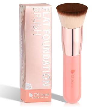 DUcare Brocha de base para maquillaje líquido, pinceles de base Kabuki de parte superior plana, brocha de maquillaje prémium para líquidos, crema, polvo, pulido, mezcla, rosa
