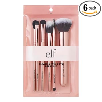 e.l.f. Kit facial impecable, colección de pinceles de 6 piezas, pinceles para cara, ojos y cejas, vegano y libre de crueldad animal