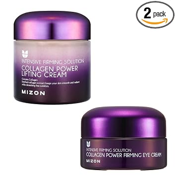 MIZON Bundle Collagen Power Firming Eye Cream 0.8 fl oz + Crema de levantamiento de colágeno 2.5 fl oz, colágeno coreano para el cuidado de la piel