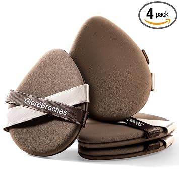 Juego de esponjas para maquillaje, GloréBrochas 4 piezas de esponjas de base de maquillaje micro porosas de baja absorción, almohadilla de espuma PU sin látex, almohadilla de polvo marrón de doble