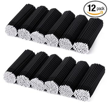 Tbestmax 1200 piezas de cepillo micro aplicador, micro hisopos, varitas desechables para pestañas para extensión de pestañas (negro)