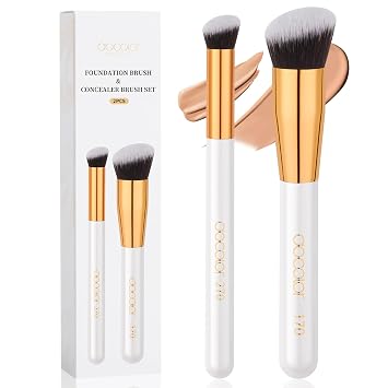 docolor Juego de 270 brochas para base de maquillaje y corrector, 2 brochas de maquillaje profesionales en ángulo para líquidos impecables, crema, esculpir, mezcla de minerales y pulido