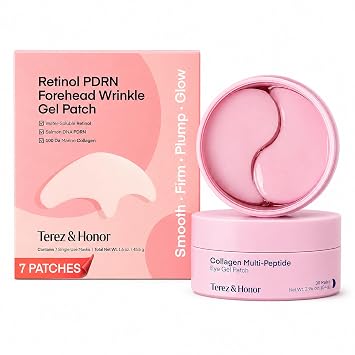 TEREZ & HONOR Parches coreanos de hidrogel para la cara superior, parches antiarrugas para la frente con retinol PDRN + parches de péptido de colágeno debajo de los ojos para líneas finas, ojos