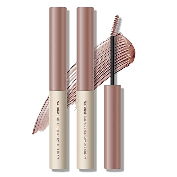 KYDA 2 unidades de gel para cejas teñido de color marrón rosa, crema de cejas con pincel ultrafino, máscara de cejas impermeable, a prueba de manchas, larga duración, maquillaje de cejas rosa sin aglomeración, maquillaje de ojos coreanos