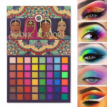 UCANBE EXOTIC FLAVORS - Paleta de maquillaje de sombra de ojos de neón – 48 colores de alta pigmentación – Juego de regalo de paleta de maquillaje de sombra de ojos con brillo mate arcoíris