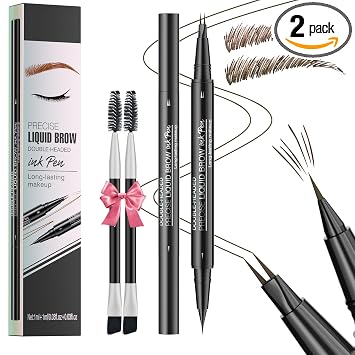 NinjaTiger Lápiz de cejas – Paquete de 2 lápices de cejas 2 en 1 de doble extremo, 2 puntas de tenedor, bolígrafo de cejas microblading para mujer, resistente al agua, con pinceles para cejas, marrón
