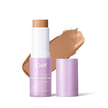 JOAH Crystal Glow - Lápiz luminizador tintado, resaltador de maquillaje coreano multitarea y barra bronceadora, fórmula personalizable para un brillo natural, infusión de péptidos, mediano con matices cálidos