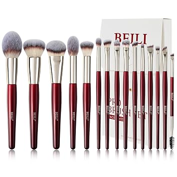 BEILI Juego de 15 brochas de maquillaje profesionales para sombras de ojos, sintéticas, de primera calidad, para sombra de ojos líquida, crema y polvo (rojo)