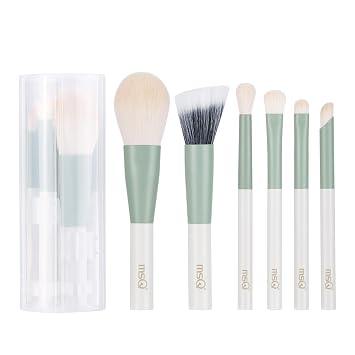 MSQ Juego de 6 brochas de maquillaje, brochas de maquillaje de alta calidad, cepillo de mezcla para polvos sintéticos, brocha para sombra de ojos, brocha correctora con estuche (verde)