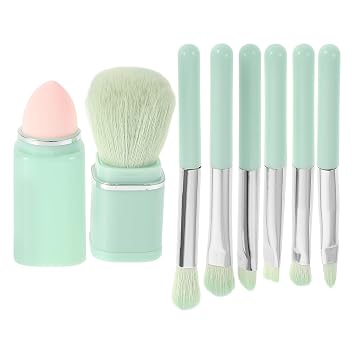 CLISPEED Travel Makeup Brush Set for Women 7pcs Retractable Eyeshadow Concealer Blush Brushes Portable Light Blue for Teens and On-the-go Use