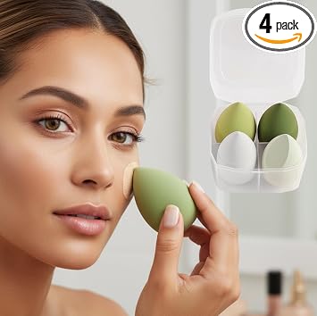5Pcs Makeup Sponge Set, with Protective Storage Case,Beauty Blending Sponges for Foundation, Concealer, for Home Travel Use,Green and White Series