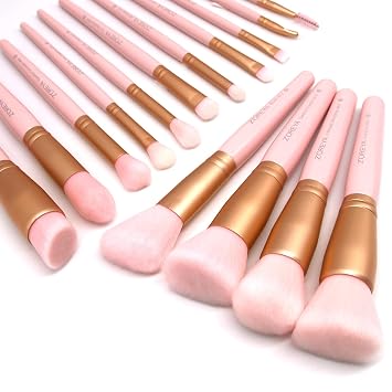 Z'OREYA Juego de 15 brochas de maquillaje sintéticas de primera calidad, brochas Kabuki para cosméticos, base, correctores, rubor, mezcla, sombra de ojos, juego de brochas (rosa)