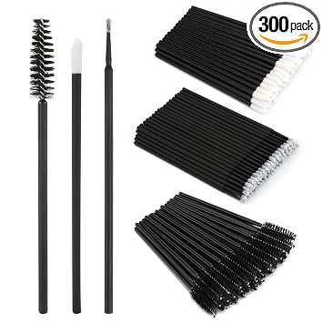 G2PLUS Kit de 300 suministros para extensiones de pestañas, 100 varitas desechables para labios, aplicadores de cepillo de rímel, micro hisopos para cejas, extensiones de pestañas y kits de maquillaje (negro)