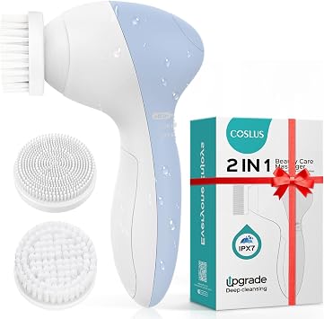 COSLUS Cepillo de Limpieza Facial de Silicona: Dispositivo de Masaje Exfoliante Eléctrico 2 en 1 FBS-D, a prueba de agua, limpieza profunda, exfoliación giratoria, máquina de spa - Sistema de Limpieza